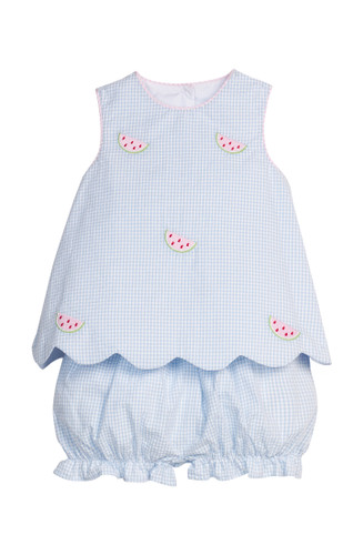 Embroidered Bow Back Bloomer Set - Watermelon