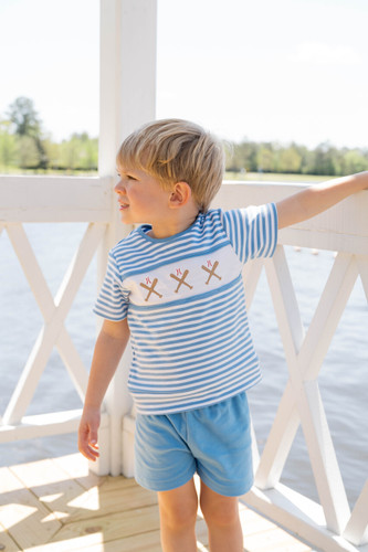 Bayou Short Set - Party Blue Stripe, Baseball
