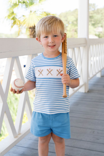 Bayou Short Set - Party Blue Stripe, Baseball