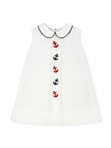 Bluebonnet Dress - Simply White Seersucker, Anchors