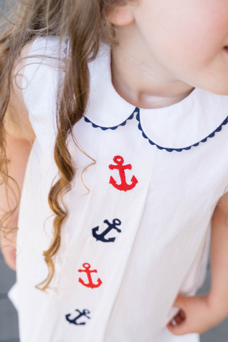 Bluebonnet Dress - Simply White Seersucker, Anchors