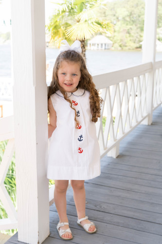 Bluebonnet Dress - Simply White Seersucker, Anchors