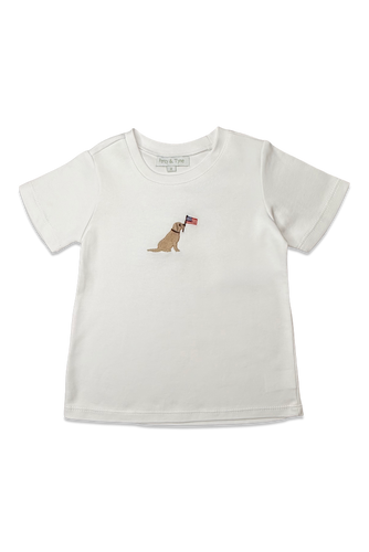 Embroidered Tee and Short Set - Patriotic Puppy, Patriotic Plaid