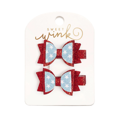 Glitter Flag Bow Clip Set
