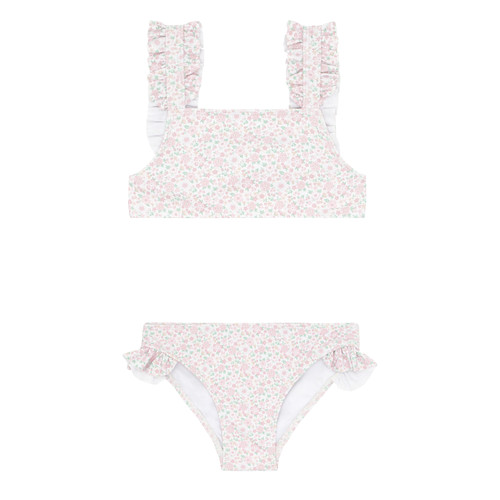 Girls Antique Floral Ruffle Strap Bikini