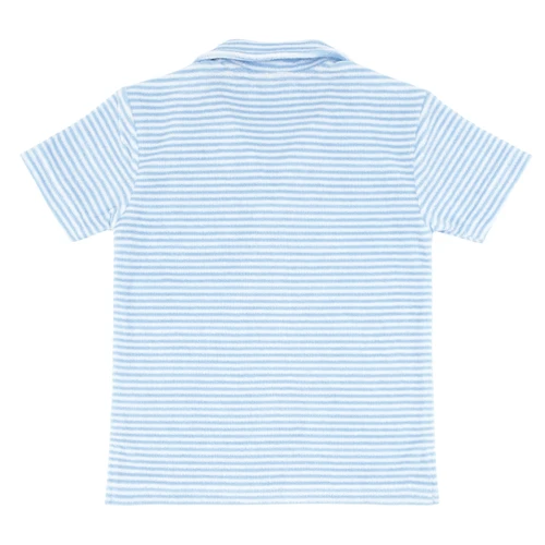 Boys Powder Blue Stripe French Terry Polo Shirt