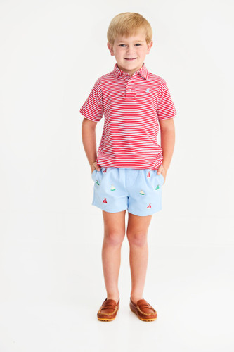 Prim and Proper Polo Pima Short Sleeve - Sumner County Stripe (Richmond Red)/Beale Street Blue