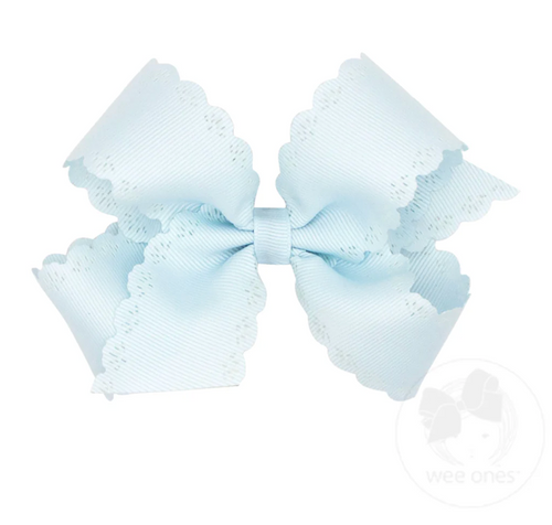 Medium Grosgrain Bow with Eyelet Flower-Embossed Edges - Blue Vapor