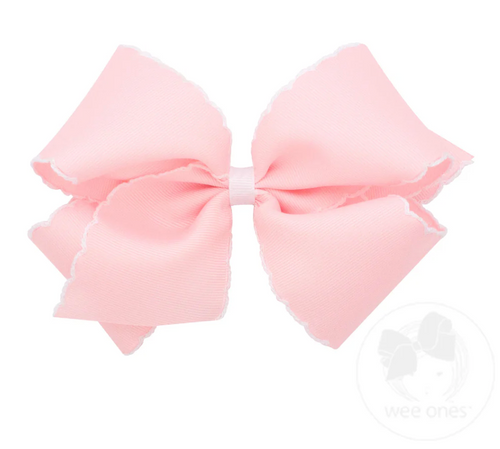 Mini King Moonstitch Grosgrain Hair Bow with Contrasting Wrap - Light Pink/White