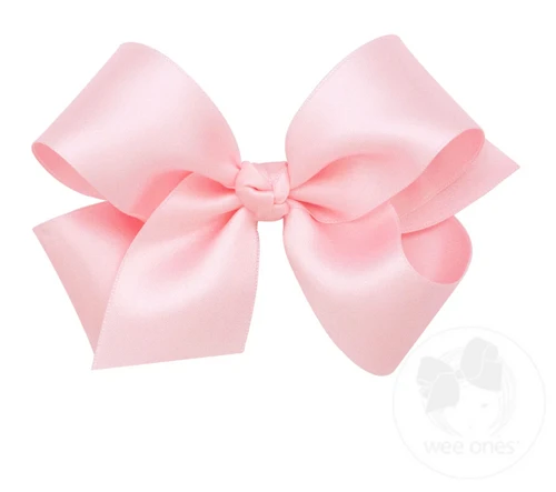 Medium French Satin Girls Hair Bow (Knot Wrap) - Light Pink