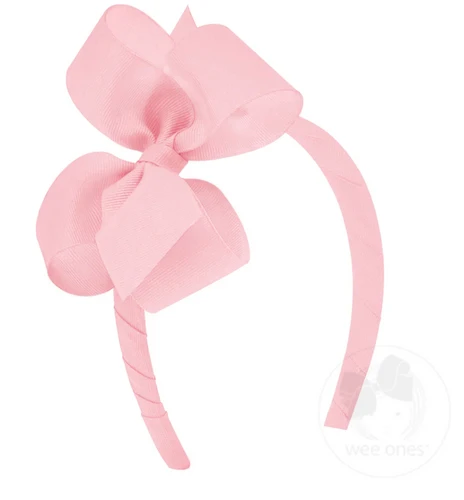 Medium Classic Grosgrain Girls Hair Bow on Headband - Light Pink