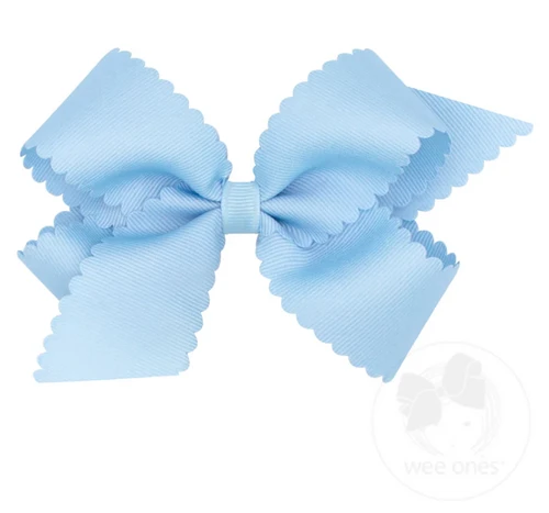 Medium Grosgrain Hair Bow with Scalloped Edge - Millennium Blue