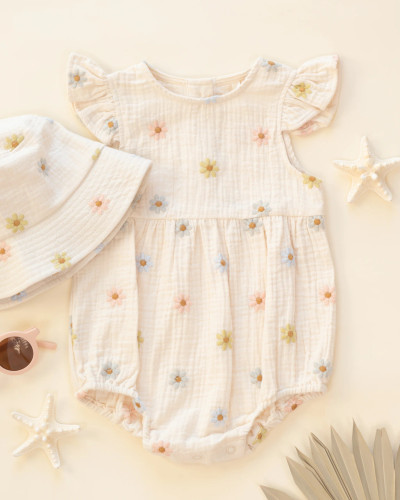 Amelia Romper - Embroidered Daisies