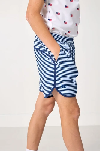 Navy Thin Stripe Retro Super Short With Navy Piping