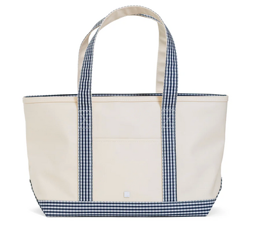 Medium Tote - Coated Canvas with Gingham Navy Trim