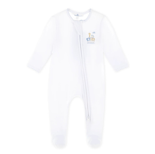 Noah's Ark Zip Footie - Light Blue