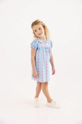 Holly Day Dress Normal Weight Pima - First Day Flowers/Worth Ave White/Richmond Red