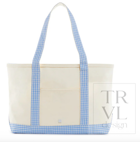 Medium Tote - Coated Canvas Natural with Gingham Sky Trim