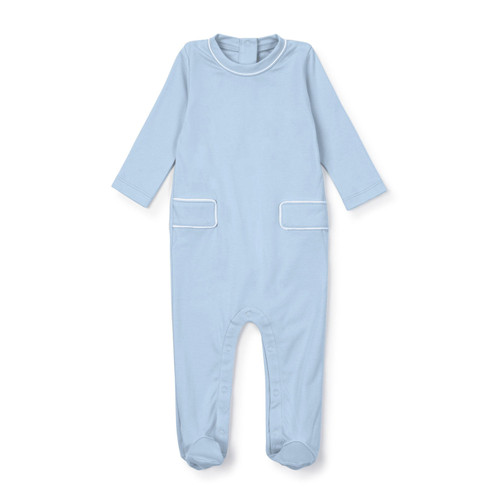 Preston Romper - Light Blue with White Piping