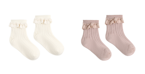 Lace Trim Socks  (2 Pack) - Rosewood & Natural