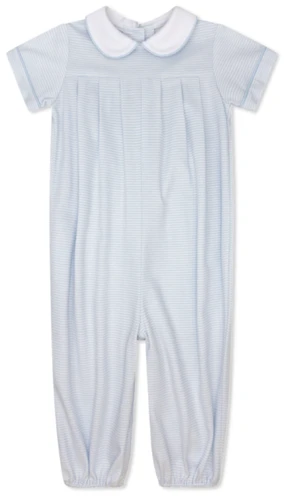 Precious Pleated Romper - Light Blue Ministripe