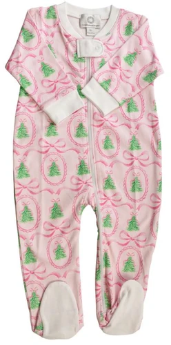 Footed Zipper Pj - Pink Tannenbaum