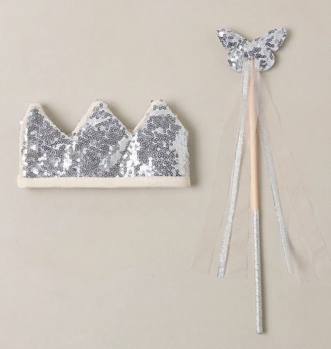 Silver Sequin Crown + Wand Set