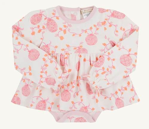 Long Sleeve Daisy Diaper Cover Dress - Gourd-geous (Palmetto Pearl)/Palm Beach Pink