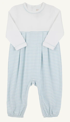 Long Sleeve Bradford Romper - Worth Avenue White / Buckhead Blue Stripe