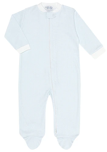 Blue Herringbone Zipper Footie