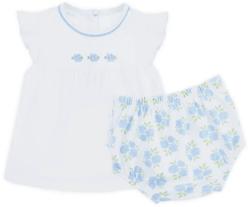 Dreamy Hydrangeas Hand-Embroidered Ruffle Diaper Cover Set