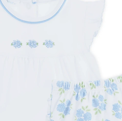 Dreamy Hydrangeas Hand-Embroidered Ruffle Diaper Cover Set