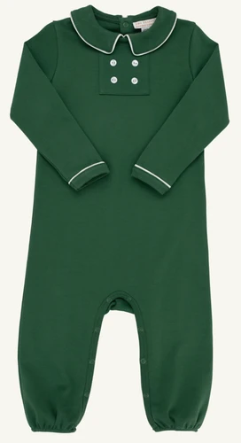 Long Sleeve Benny Button Romper - Grier Green/Palmetto Pearl