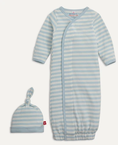 Blue Stripe Magnetic Organic Cotton Gown+Hat