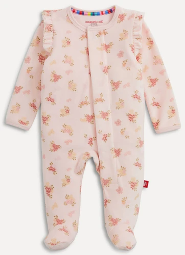 Floral Girls Magnetic  Velour Footie