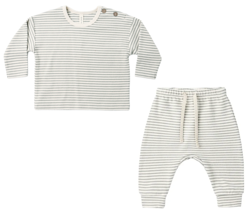 Long Sleeve Tee & Drawstring Pant Set - Laurel Microstripe