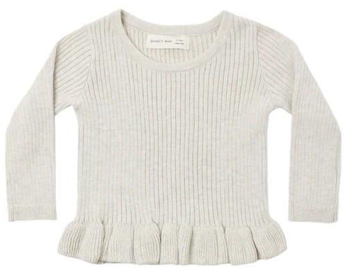Rib Knit Peplum Top - Heathered Oatmeal