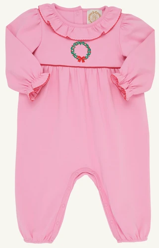Long Sleeve Ramona Ruffle Romper (Heavy Weight) - Hamptons Hot Pink/Kiawah Kelly Green/Wreath