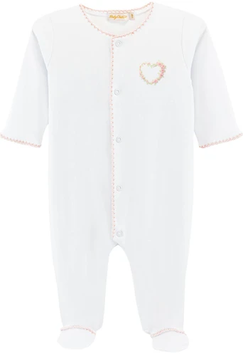 Sweet Heart Embroidered Pima Footie with Crochet Trim