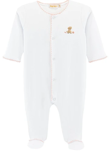Good Puppy - Girl Embroidered Pima Footie with Crochet Trim