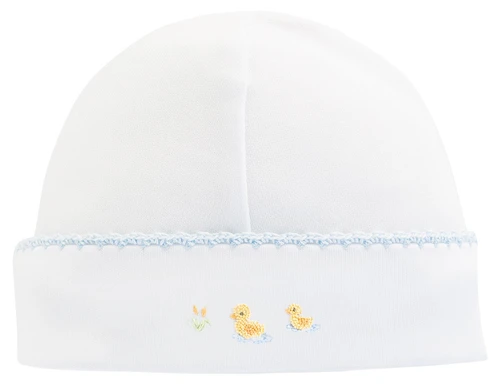 Three Little Ducks Embroidered Pima Hat with Crochet Trim