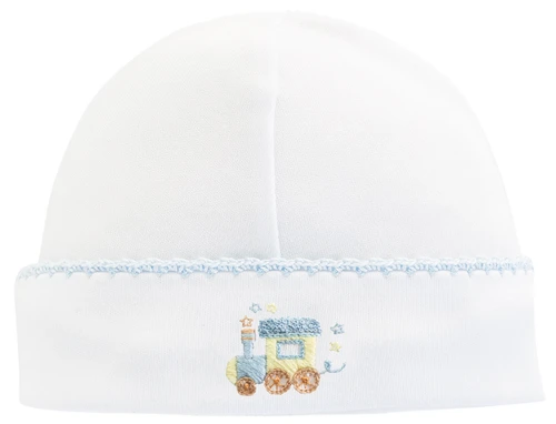 Little Train Embroidered Pima Hat with Crochet Trim