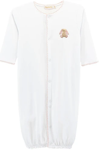 Pink Bunny - Girl Embroidered Pima Conv. Gown with Crochet Trim
