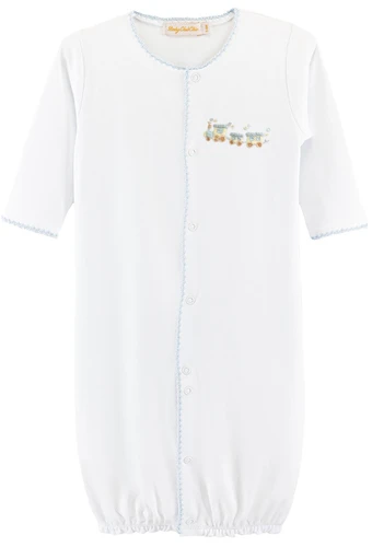 Little Train Embroidered Pima Conv. Gown with Crochet Trim