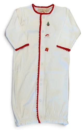 Santa is Here Embroidered Pima Conv. Gown with Crochet Trim