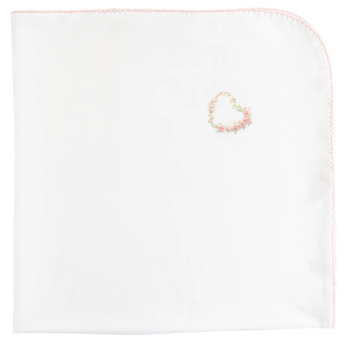 Sweet Heart Embroidered Pima Receiving Blanket with Crochet Trim