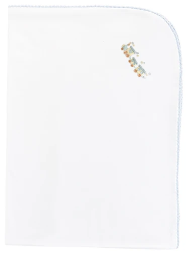Little Train Embroidered Pima Receiving Blanket with Crochet Trim