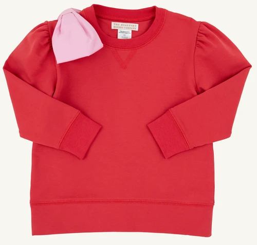 Cassidy Comfy Crewneck (Puff Sleeve w/ Bow) - Richmond Red/Pier Party Pink