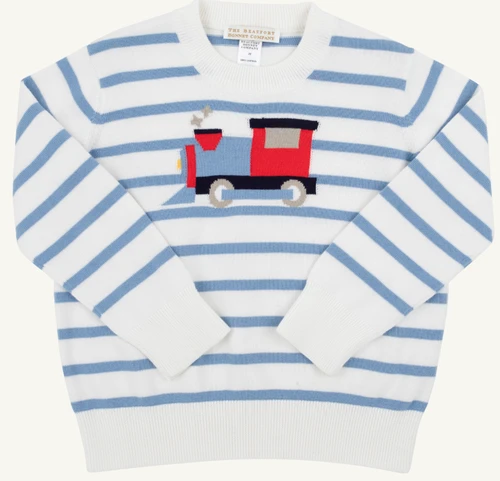 Isaac's Intarsia Sweater - Barrington Blue Stripe/Train
