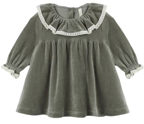 Velour Baby Dress - Spruce